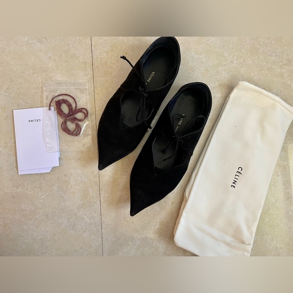 Celine Black Suede Babouche Pointed Toe Ballet Flats - Picture 2 of 13